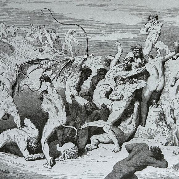 Dore, Geryon, Devils and Seducers, Divine Comedy Engraving Print ~ 250803-WH 705 - Picture 3 of 4